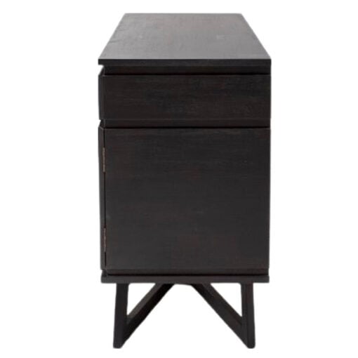 Boho Rustic Black Mango Wood Carved 3 Door 2 Drawer Sideboard 140cm