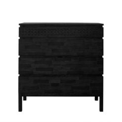 Boho Rustic Black Mango Wood Carved 4 Drawer Chest Of Drawers