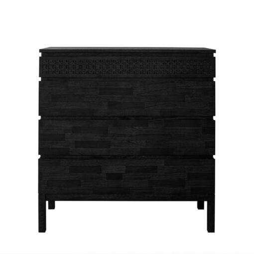 Boho Rustic Black Mango Wood Carved 4 Drawer Chest Of Drawers