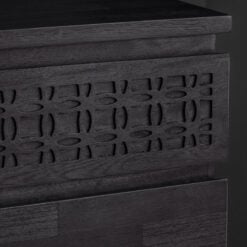 Boho Rustic Black Mango Wood Carved 4 Drawer Chest Of Drawers