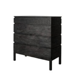 Boho Rustic Black Mango Wood Carved 4 Drawer Chest Of Drawers