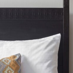 Boho Rustic Black Mango Wood Carved 4 Poster King Size Bed Frame 161cm