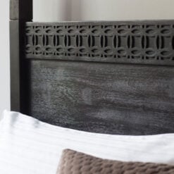 Boho Rustic Black Mango Wood Carved 4 Poster King Size Bed Frame 161cm