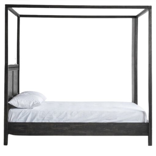 Boho Rustic Black Mango Wood Carved 4 Poster King Size Bed Frame 161cm