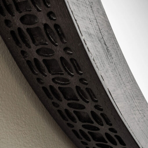 Boho Rustic Black Mango Wood Carved Large Wall Mirror 90cm