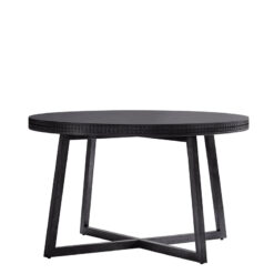 Boho Rustic Black Mango Wood Carved Round 4 Seater Dining Table 120cm