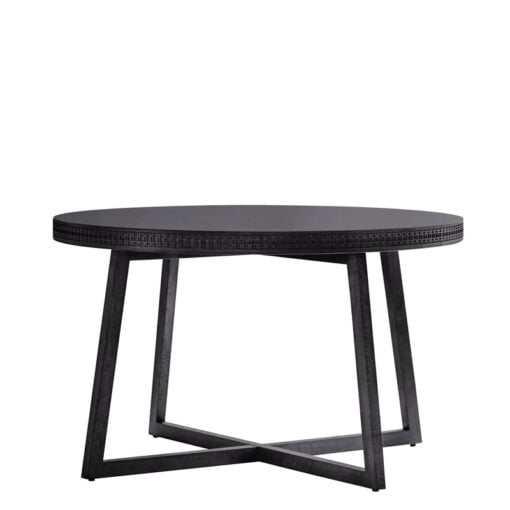Boho Rustic Black Mango Wood Carved Round 4 Seater Dining Table 120cm