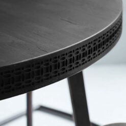 Boho Rustic Black Mango Wood Carved Round 4 Seater Dining Table 120cm