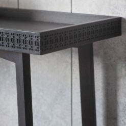 Boho Rustic Black Mango Wood Carved Tray Top Console Table 110cm