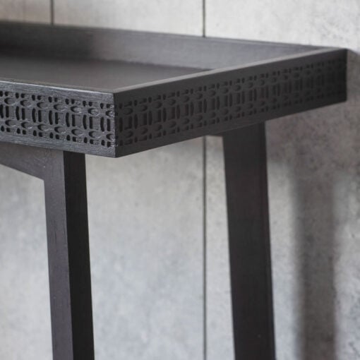 Boho Rustic Black Mango Wood Carved Tray Top Console Table 110cm