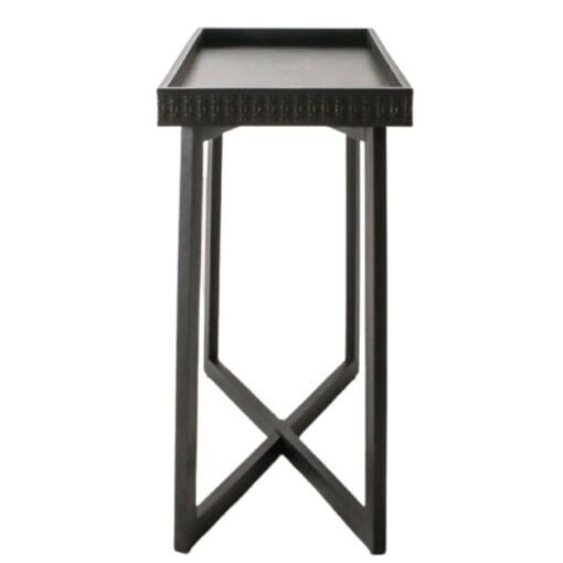 Boho Rustic Black Mango Wood Carved Tray Top Console Table 110cm
