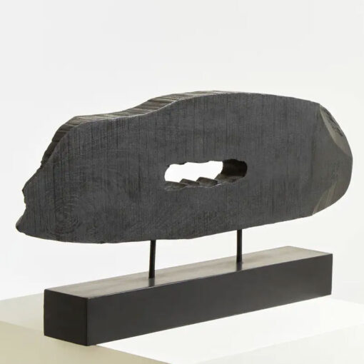 Boho Rustic Black Solid Mango Wood Abstract Horizontal Slice Sculpture Home Decor Accessory 76cm