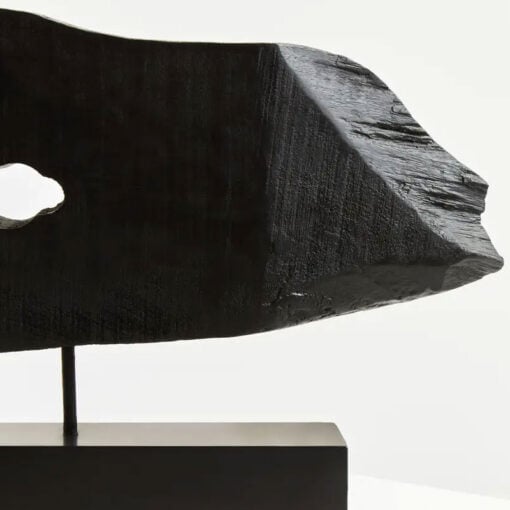 Boho Rustic Black Solid Mango Wood Abstract Horizontal Slice Sculpture Home Decor Accessory 76cm