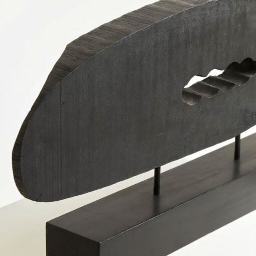 Boho Rustic Black Solid Mango Wood Abstract Horizontal Slice Sculpture Home Decor Accessory 76cm
