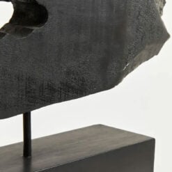 Boho Rustic Black Solid Mango Wood Abstract Horizontal Slice Sculpture Home Decor Accessory 76cm