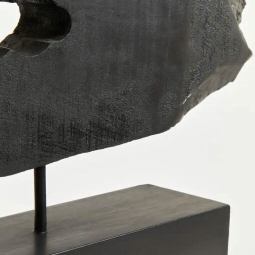 Boho Rustic Black Solid Mango Wood Abstract Horizontal Slice Sculpture Home Decor Accessory 76cm