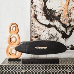 Boho Rustic Black Solid Mango Wood Abstract Horizontal Slice Sculpture Home Decor Accessory 76cm