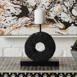 Boho Rustic Black Solid Mango Wood Abstract Log Candle Holder Home Decor Accessory 26cm