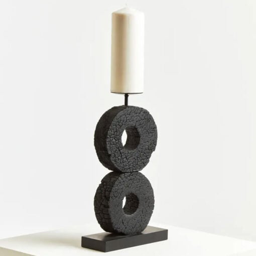 Boho Rustic Black Solid Mango Wood Abstract Log Candle Holder Home Decor Accessory 40cm