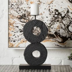 Boho Rustic Black Solid Mango Wood Abstract Log Candle Holder Home Decor Accessory 40cm