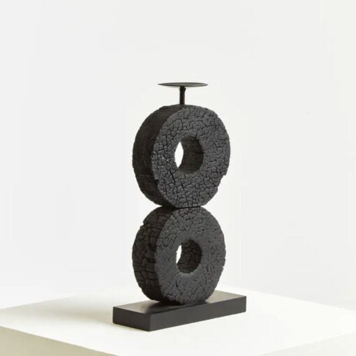 Boho Rustic Black Solid Mango Wood Abstract Log Candle Holder Home Decor Accessory 40cm