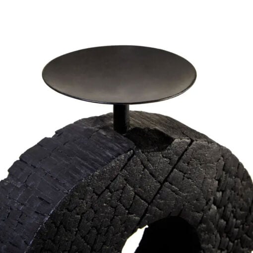 Boho Rustic Black Solid Mango Wood Abstract Log Candle Holder Home Decor Accessory 40cm