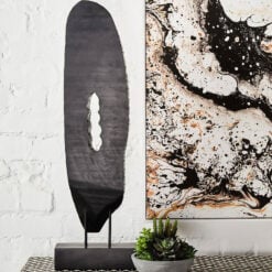 Boho Rustic Black Solid Mango Wood Abstract Vertical Slice Sculpture Home Decor Accessory 70cm