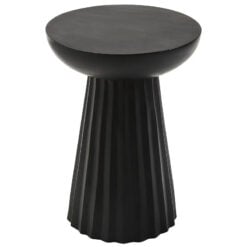 Boho Rustic Black Solid Mango Wood Carved Ridge Round Side Table