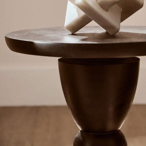 Boho Rustic Black Solid Mango Wood Geometric Column Side Table