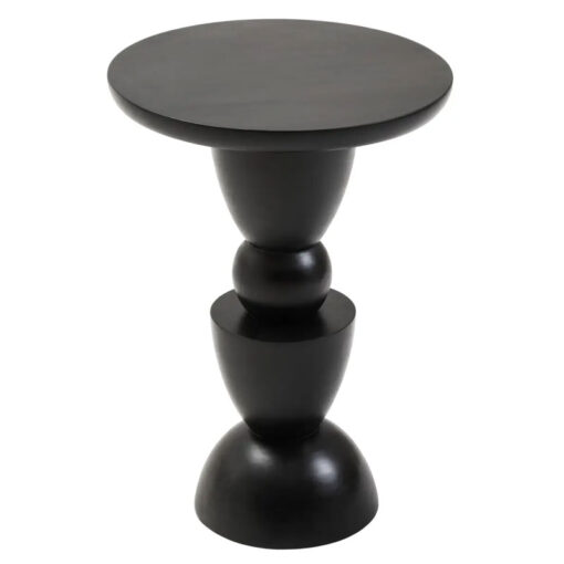 Boho Rustic Black Solid Mango Wood Geometric Column Side Table