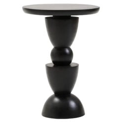 Boho Rustic Black Solid Mango Wood Geometric Column Side Table