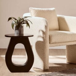 Boho Rustic Black Solid Mango Wood Horseshoe Cutout Side Table