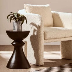 Boho Rustic Black Solid Mango Wood Hourglass Abstract Side Table