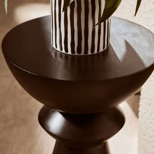 Boho Rustic Black Solid Mango Wood Hourglass Abstract Side Table