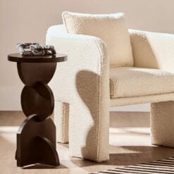 Boho Rustic Black Solid Mango Wood Sculpted Abstract Side Table