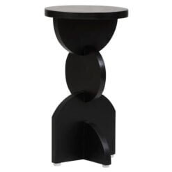 Boho Rustic Black Solid Mango Wood Sculpted Abstract Side Table