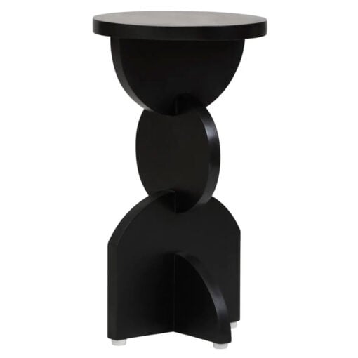 Boho Rustic Black Solid Mango Wood Sculpted Abstract Side Table