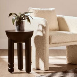 Boho Rustic Black Solid Mango Wood Sculptural Abstract Side Table