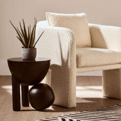 Boho Rustic Black Solid Mango Wood Sculptural Ball Side Table