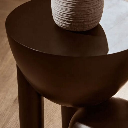 Boho Rustic Black Solid Mango Wood Sculptural Ball Side Table