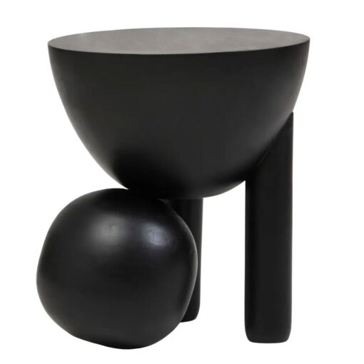 Boho Rustic Black Solid Mango Wood Sculptural Ball Side Table