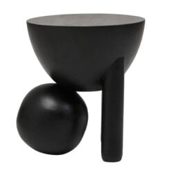 Boho Rustic Black Solid Mango Wood Sculptural Ball Side Table