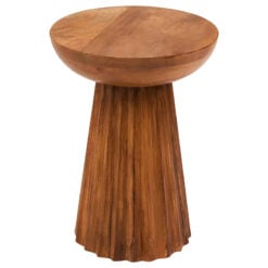 Boho Rustic Brown Solid Mango Wood Carved Ridge Round Side Table