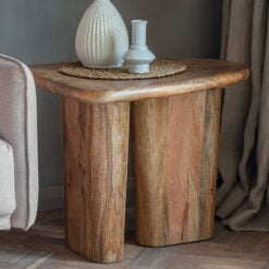 Boho Rustic Chunky Solid Light Mango Wood Sculptural Side Table