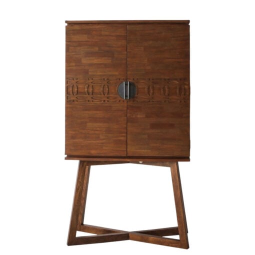 Boho Rustic Dark Brown Mango Wood Carved 2 Door Drinks Bar Cabinet 157cm