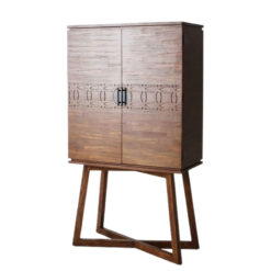 Boho Rustic Dark Brown Mango Wood Carved 2 Door Drinks Bar Cabinet 157cm