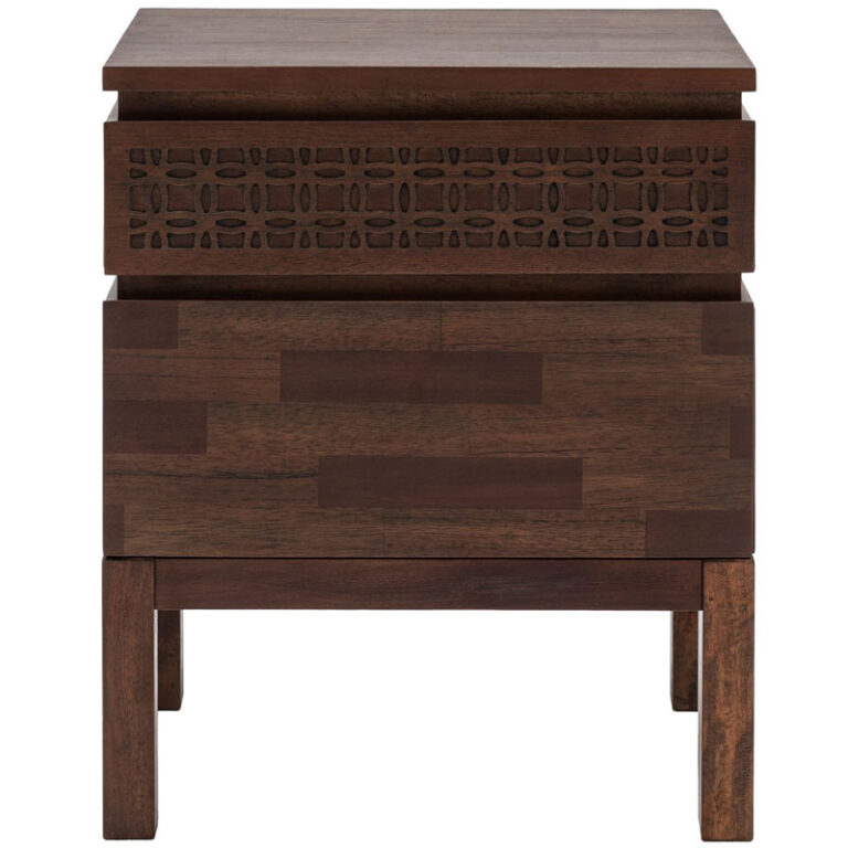 Boho Rustic Dark Brown Mango Wood Carved 2 Drawer Bedside — free download
