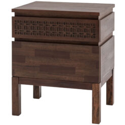 Boho Rustic Dark Brown Mango Wood Carved 2 Drawer Bedside Cabinet