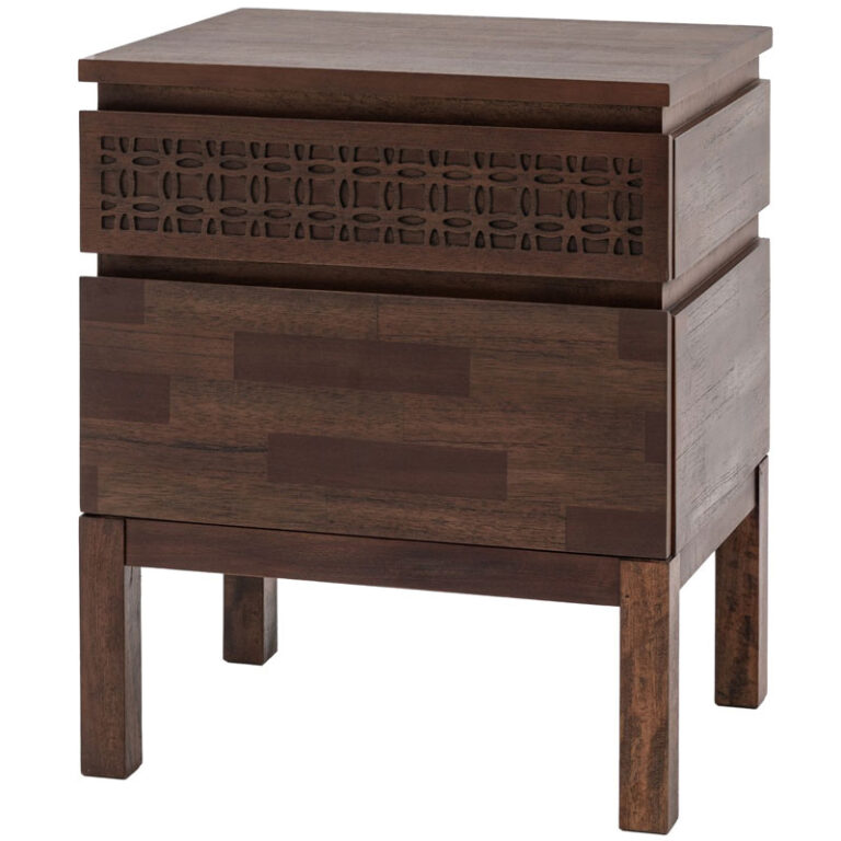 Boho Rustic Dark Brown Mango Wood Carved 2 Drawer Bedside — free download