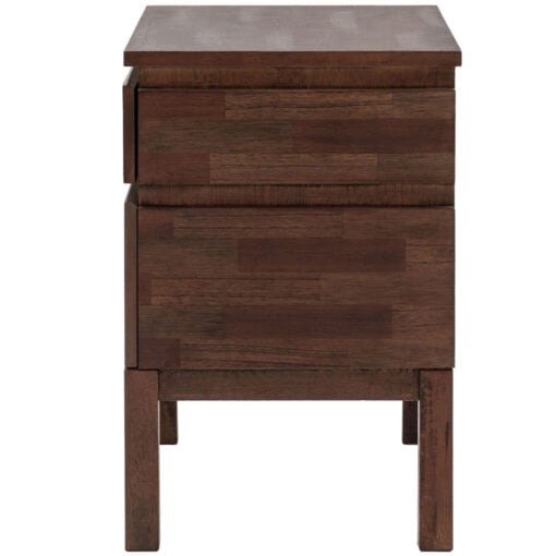 Boho Rustic Dark Brown Mango Wood Carved 2 Drawer Bedside Cabinet